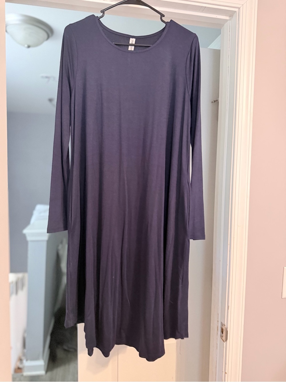 Zenana Outfitters Long Sleeve Swing Dress in Navy Blue